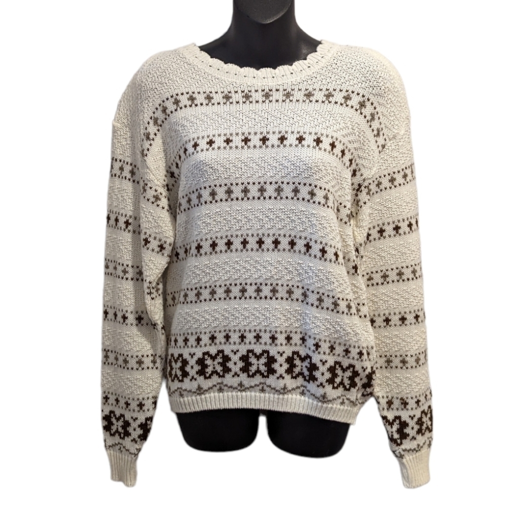 2/$20 𝅺Vintage Cream Striped Sweater Large Grandma style Cottagecore